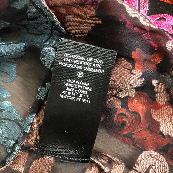 NWT Alice + Olivia Jeannie Show Me Love Tie Neck Silk Jacquard Velvet Blouse M - Picture 16 of 16